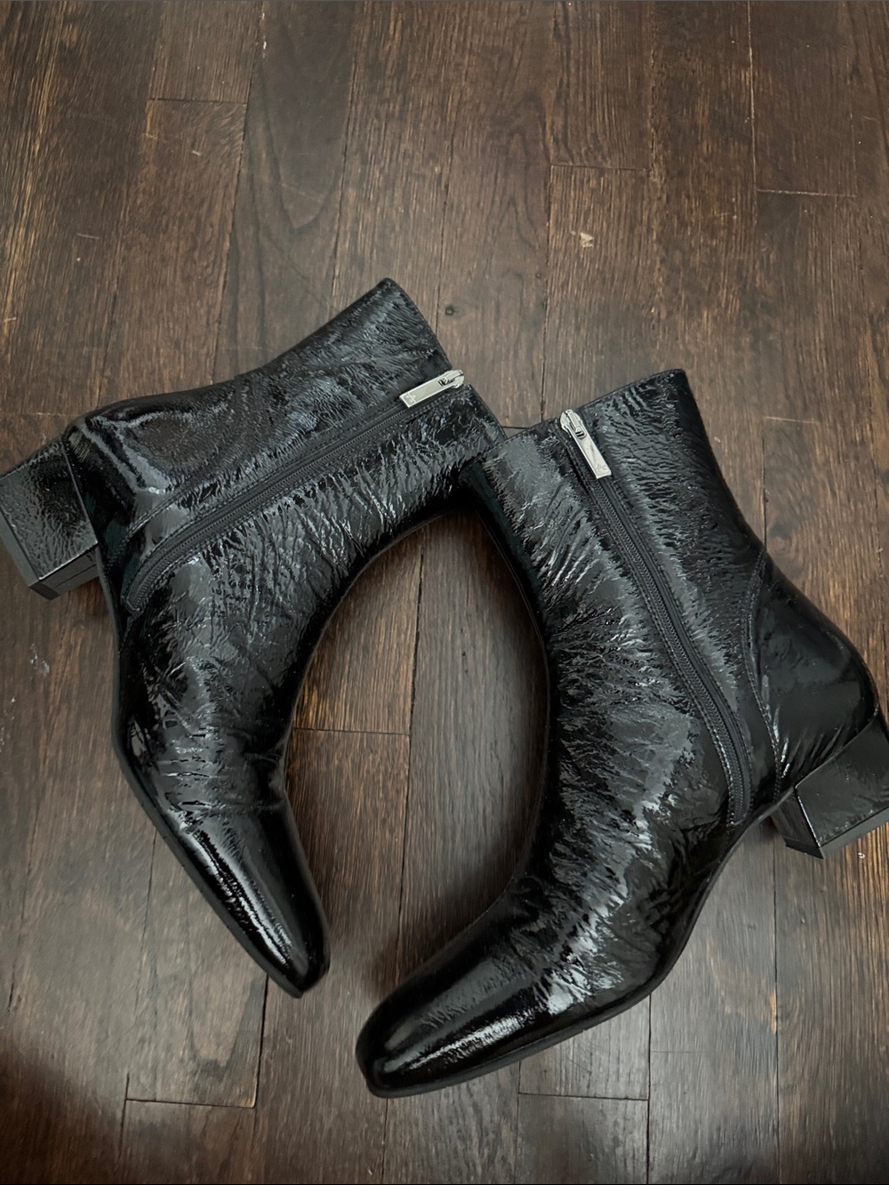 Black Patent Square-Toe Sock Boots Sz 9 - Picture 2 of 11